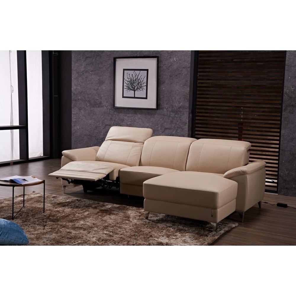 Canapé d'angle relax en cuir de buffle italien de luxe 5 places BRIO, beige, angle droit