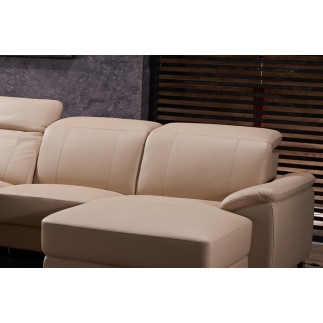 Canapé d'angle relax en cuir de buffle italien de luxe 5 places BRIO, beige, angle droit