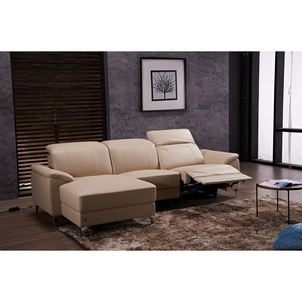 .Canapé d'angle relax en cuir de buffle italien de luxe 5 places BRIO, beige, angle gauche