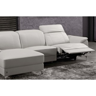 .Canapé d'angle relax en cuir de buffle italien de luxe 5 places BRIO, blanc, angle gauche