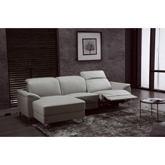 .Canapé d'angle relax en cuir de buffle italien de luxe 5 places BRIO, gris clair, angle gauche