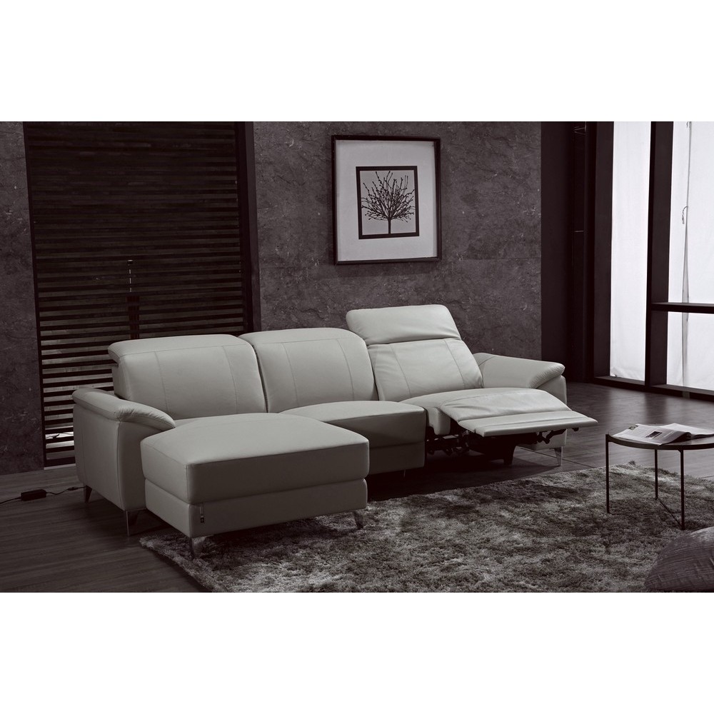 .Canapé d'angle relax en cuir de buffle italien de luxe 5 places BRIO, gris clair, angle gauche