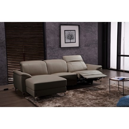 .Canapé d'angle relax en cuir de buffle italien de luxe 5 places BRIO, moka, angle gauche
