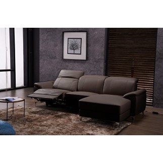 Canapé d'angle relax en cuir de buffle italien de luxe 5 places BRIO, chocolat, angle droit