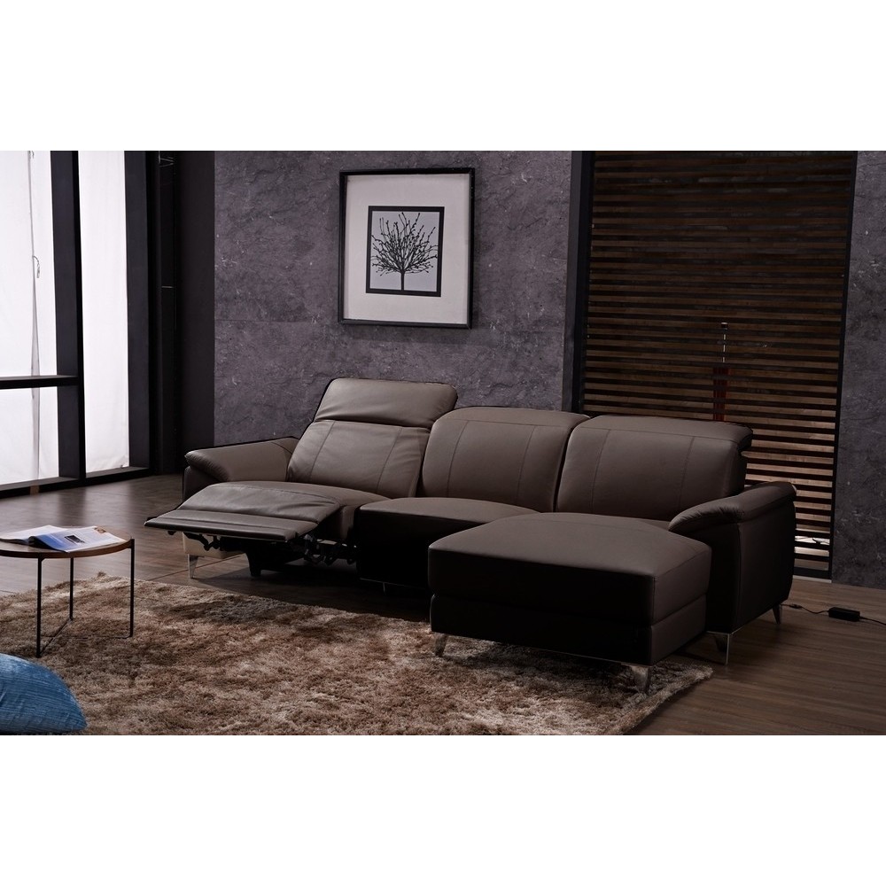 Canapé d'angle relax en cuir de buffle italien de luxe 5 places BRIO, chocolat, angle droit