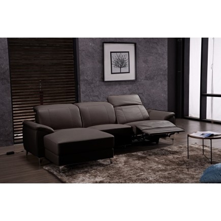 .Canapé d'angle relax en cuir de buffle italien de luxe 5 places BRIO, chocolat, angle gauche