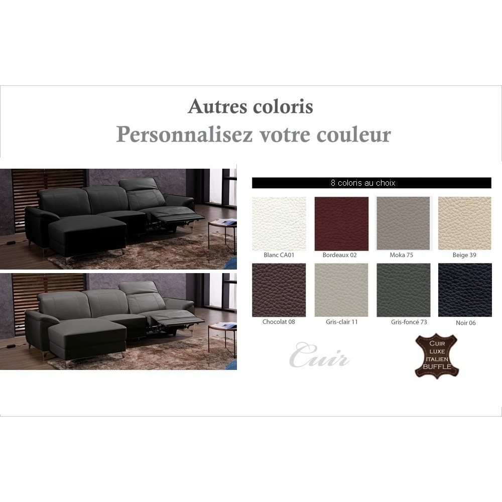 .Canapé d'angle relax en cuir de buffle italien de luxe 5 places BRIO, couleur personnalisée , angle gauche