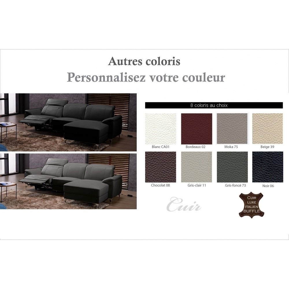 Canapé d'angle relax en cuir de buffle italien de luxe 5 places BRIO, couleur personnalisée, angle droit