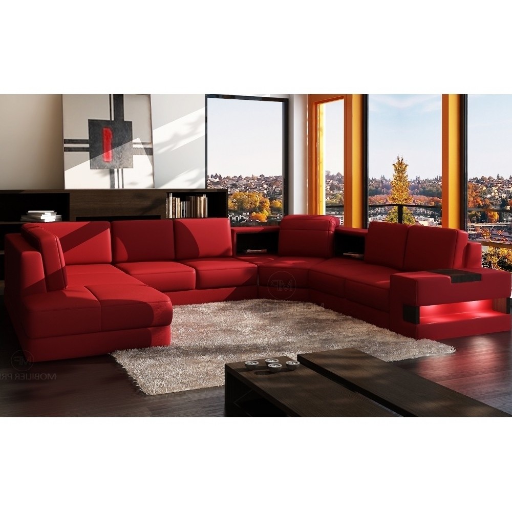 Canapé d'angle en cuir italien 7/8 places HOUSTON, rouge, angle droit