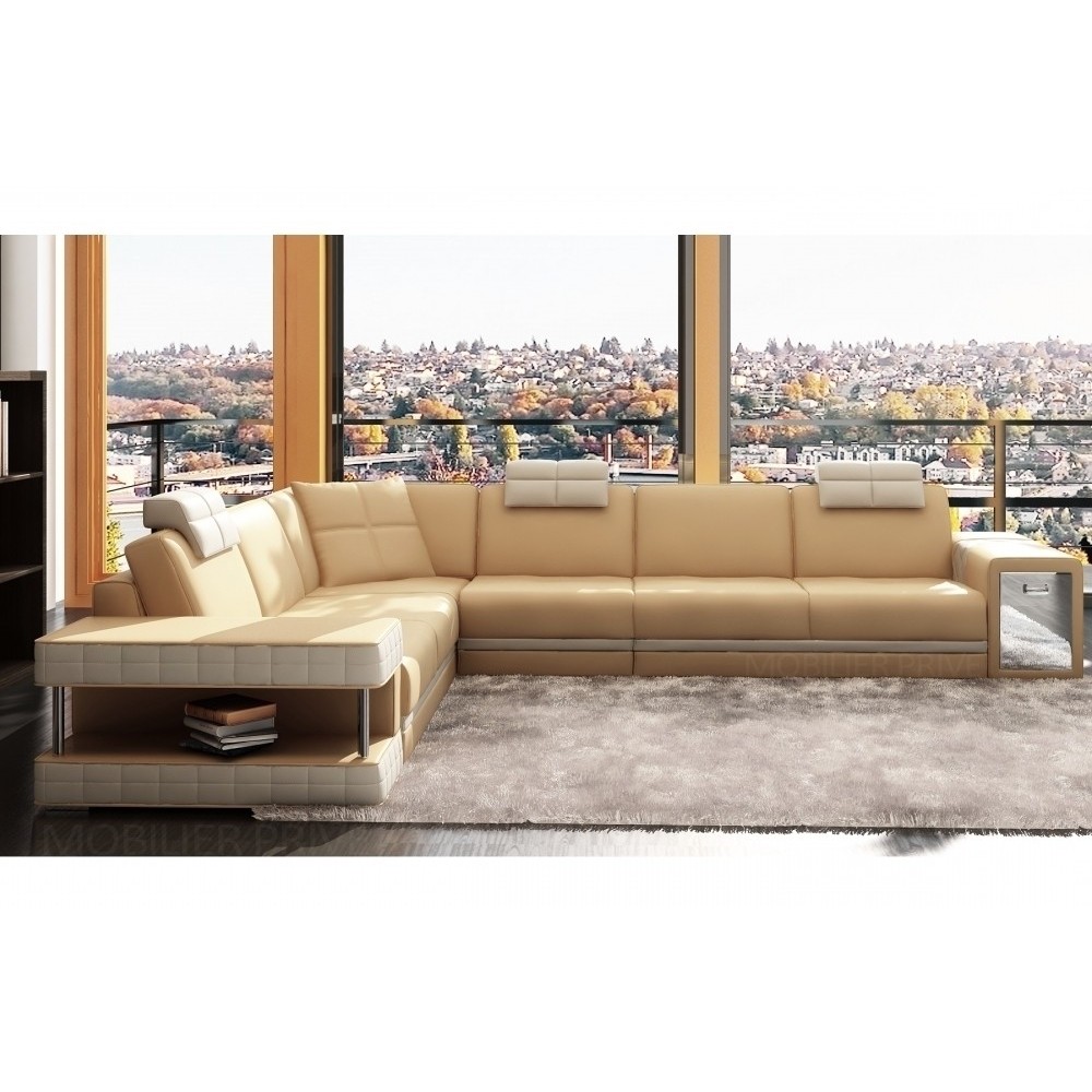 Canapé d'angle en cuir italien 6/7 places JOHN, beige/blanc, angle gauche Canapé d'angle en cuir italien 6/7 places JOHN, beige/blanc, angle gauche