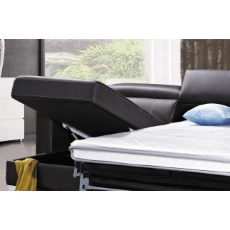.Canapé d'angle convertible en cuir de buffle italien de luxe 5 places ANTHONY, noir, angle gauche