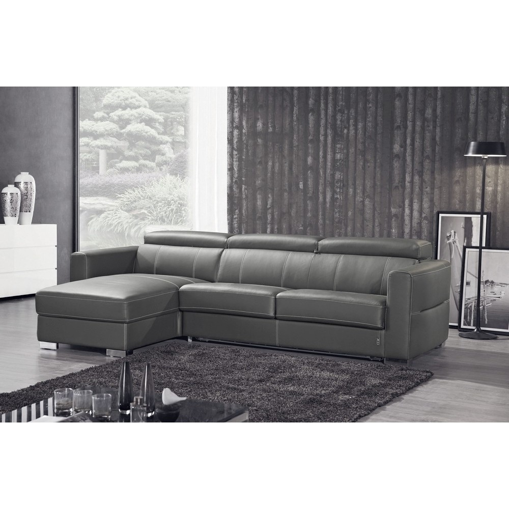 .Canapé d'angle convertible en cuir de buffle italien de luxe 5 places ANTHONY, gris foncé, angle gauche