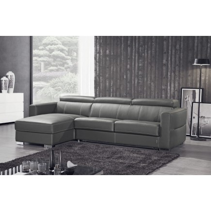 .Canapé d'angle convertible en cuir de buffle italien de luxe 5 places ANTHONY, gris foncé, angle gauche