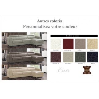 Canapé d'angle convertible en cuir de buffle italien de luxe 5 places ANTHONY, couleur personnalisée, angle droit.
