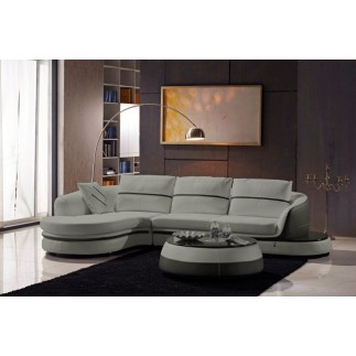Canapé d'angle cuir Buffle italien 5/6 places GENEVE, table offerte, gris clair et gris foncé, angle gauche