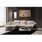 Canapé d'angle cuir Buffle italien 5/6 places GENEVE, table offerte, blanc et chocolat, angle gauche