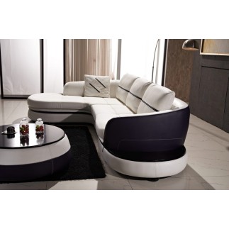 Canapé d'angle cuir Buffle italien 5/6 places GENEVE, table offerte, blanc et chocolat, angle gauche