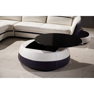 Canapé d'angle cuir Buffle italien 5/6 places GENEVE, table offerte, blanc et chocolat, angle gauche