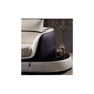 Canapé d'angle cuir Buffle italien 5/6 places GENEVE, table offerte, blanc et chocolat, angle gauche