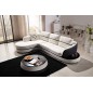 Canapé d'angle cuir Buffle italien 5/6 places GENEVE, table offerte, blanc et chocolat, angle gauche