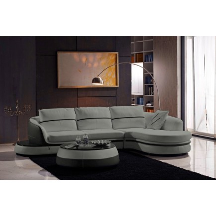 Canapé d'angle en cuir Buffle italien 5/6 places GENEVE, table offerte, gris clair et gris foncé, angle droit