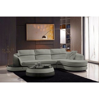 Canapé d'angle en cuir Buffle italien 5/6 places GENEVE, table offerte, gris clair et gris foncé, angle droit
