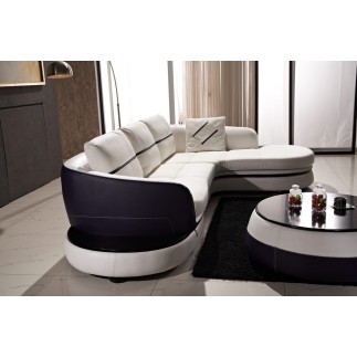Canapé d'angle en cuir Buffle italien 5/6 places GENEVE, table offerte, gris clair et gris foncé, angle droit