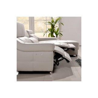 Canapé d'angle double relax en cuir de buffle italien 5 places BiRELAX, beige, angle droit.