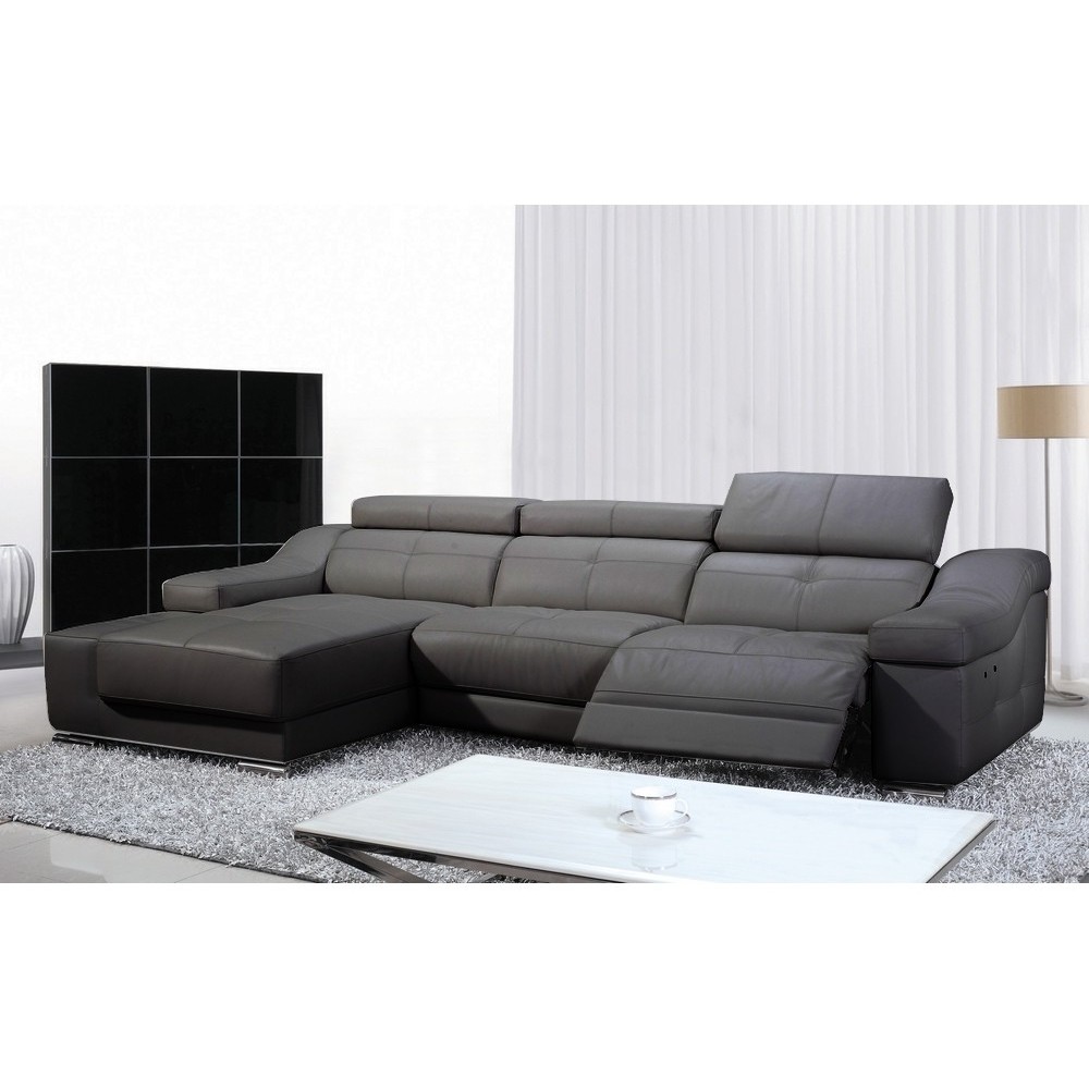 - Canapé d'angle double relax en cuir de buffle italien 5 places BiRELAX, gris foncé, angle gauche