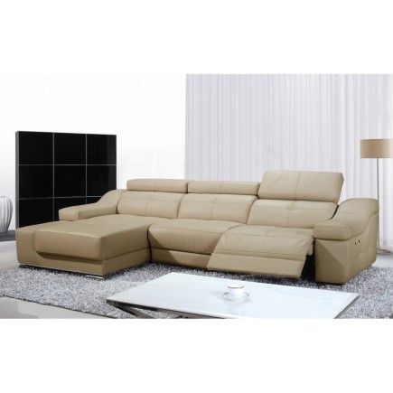 - Canapé d'angle double relax en cuir de buffle italien 5 places BiRELAX, beige, angle gauche