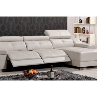 Canapé d'angle double relax en cuir de buffle italien 5 places BiRELAX, gris clair, angle droit.