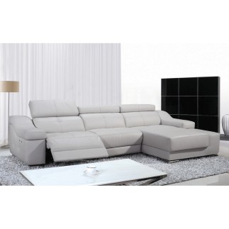 Canapé d'angle double relax en cuir de buffle italien 5 places BiRELAX, gris clair, angle droit.