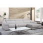 Canapé d'angle double relax en cuir de buffle italien 5 places BiRELAX, gris clair, angle droit.