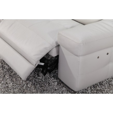 - Canapé d'angle double relax en cuir de buffle italien 5 places BiRELAX, gris clair, angle gauche