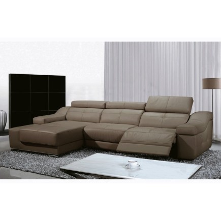Canapé d'angle double relax en cuir de buffle italien 5 places BiRELAX, moka, angle gauche