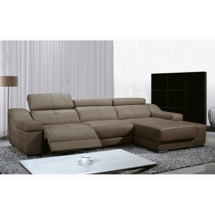 Canapé d'angle double relax en cuir de buffle italien 5 places BiRELAX, moka, angle droit.