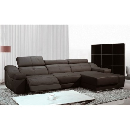 Canapé d'angle double relax en cuir de buffle italien 5 places BiRELAX, chocolat, angle droit.
