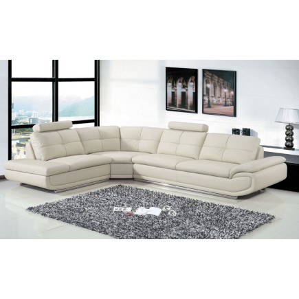 - Canapé d'angle en cuir buffle italien de luxe 6/7 places BELLALIGNA, blanc, angle gauche