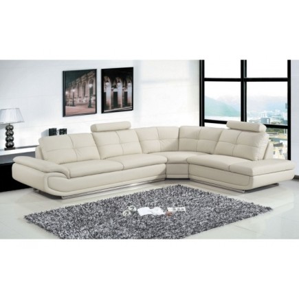 Canapé d'angle en cuir buffle italien de luxe 6/7 places BELLALIGNA, blanc, angle droit