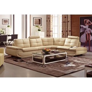 Canapé d'angle en cuir buffle italien de luxe 6/7 places BELLALIGNA, beige, angle droit