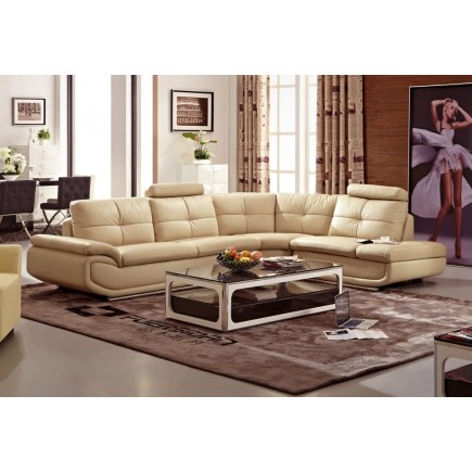 Canapé d'angle en cuir buffle italien de luxe 6/7 places BELLALIGNA, beige, angle droit