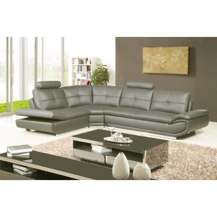 - Canapé d'angle en cuir buffle italien de luxe 6/7 places BELLALIGNA, gris foncé, angle gauche