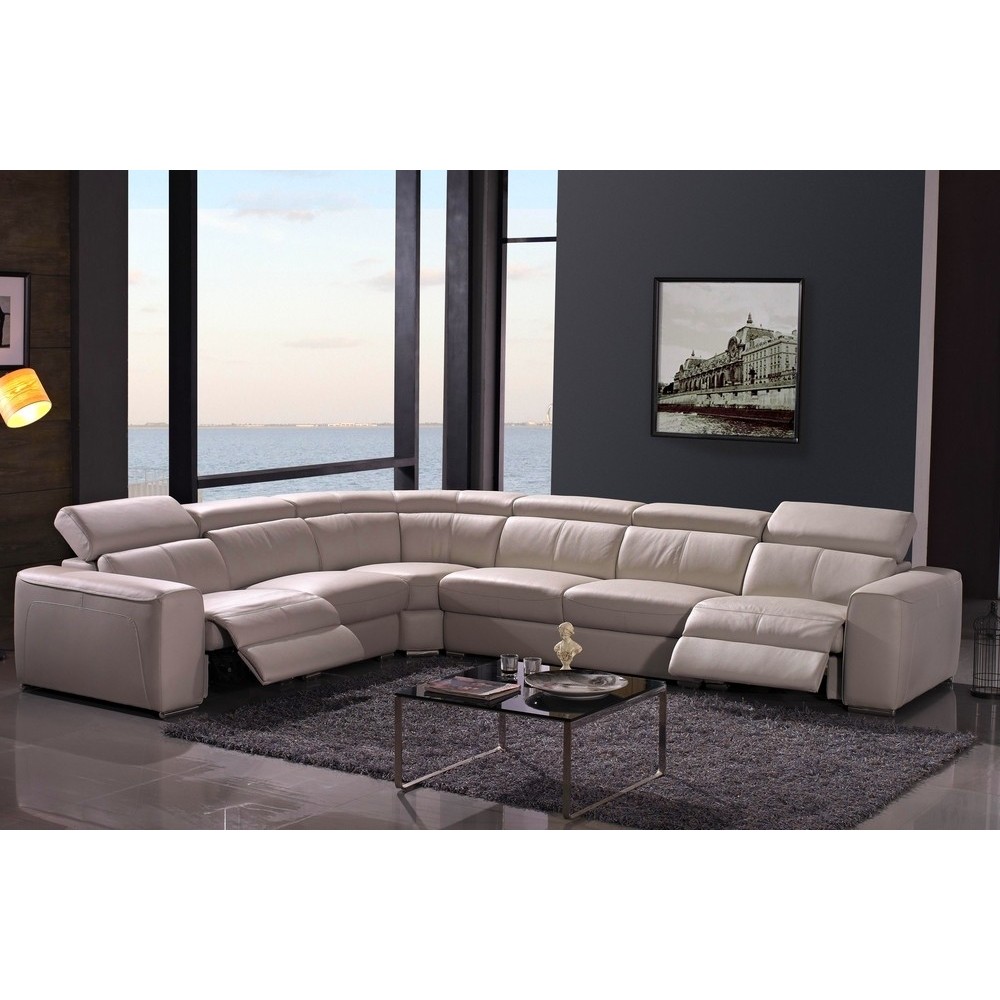 Canapé d'angle double relax en cuir de buffle italien de luxe 7/8 places MAXIRELAX, beige, angle gauche