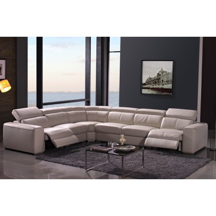 Canapé d'angle double relax en cuir de buffle italien de luxe 7/8 places MAXIRELAX, beige, angle gauche