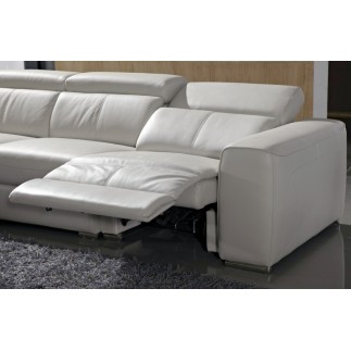 Canapé d'angle double relax en cuir de buffle italien de luxe 7/8 places MAXIRELAX, beige, angle gauche