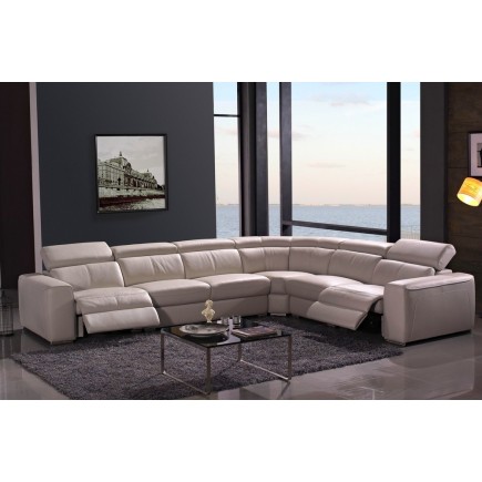 Canapé d'angle double relax en cuir de buffle italien de luxe 7/8 places MAXIRELAX, beige, angle droit