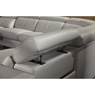 Canapé d'angle double relax en cuir de buffle italien de luxe 7/8 places MAXIRELAX, beige, angle droit