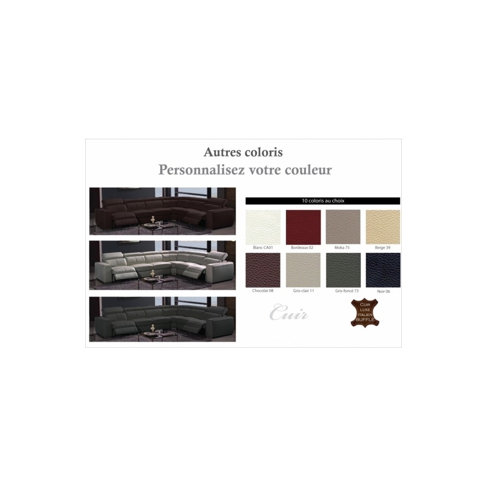 Canapé d'angle double relax en cuir de buffle italien de luxe 7/8 places MAXIRELAX, couleur personnalisée, angle droit