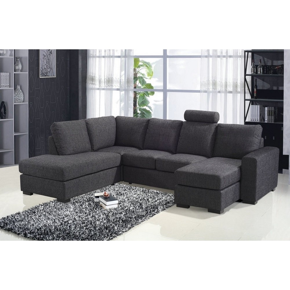 Canapé d'angle en tissu de qualité MODULAR, gris foncé, angle gauche, 6/7 Places