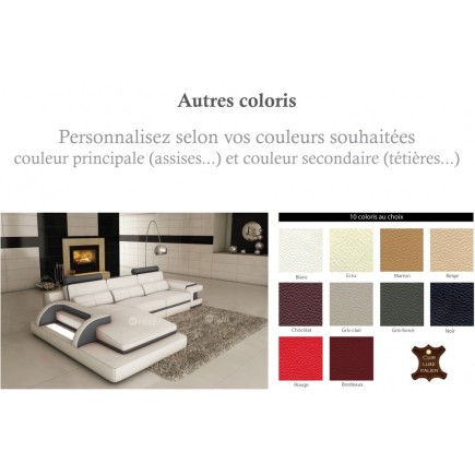 Canapé d'angle en cuir italien 6 places VINOTI, couleurs personnalisées